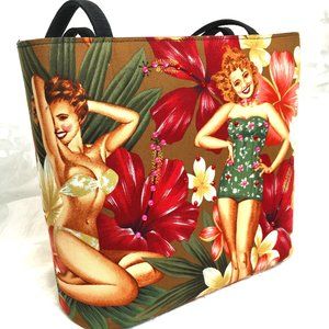 HAWAIIAN Pin Up Girls Plumeria Floral Luai Purse Floral Tote   EUC